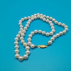 Vintage Glass Pearl Necklace, 8mm Faux Pearl Beads, 24 Inches, Hand Knotted